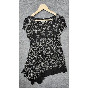 Niche Nilgun Derman Shirt Womens Small Black Abstract Asymmetrical Hem Tunic